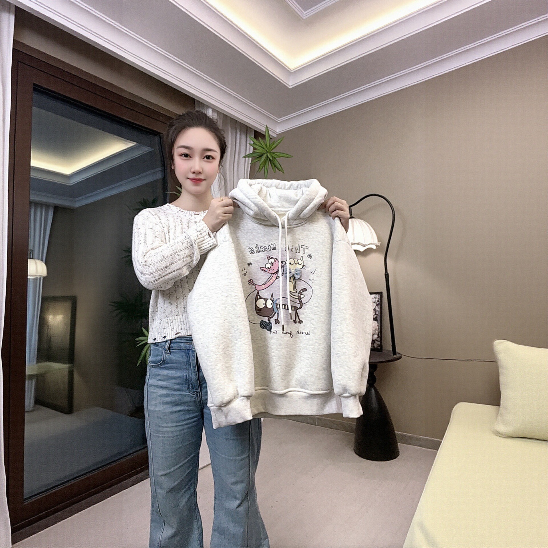 女童加绒连帽卫衣2025秋冬新款洋气宽松款女大童冬装儿童韩版上衣