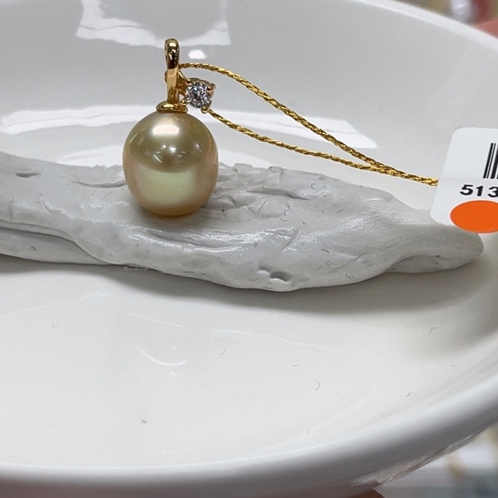 银S925镶嵌颈饰海水珍珠金珠 10-11mm 85号