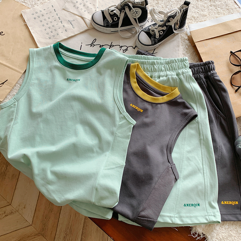 2025夏季儿童韩版休闲百搭简约背心套装男童宽松洋气时髦套装