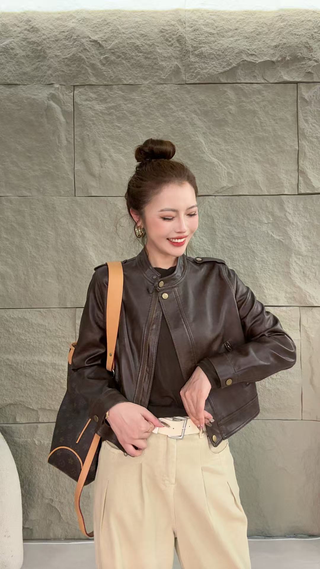 2025秋季新款复古美式棕色小个子皮衣外套女气质网红洋气炸街女装