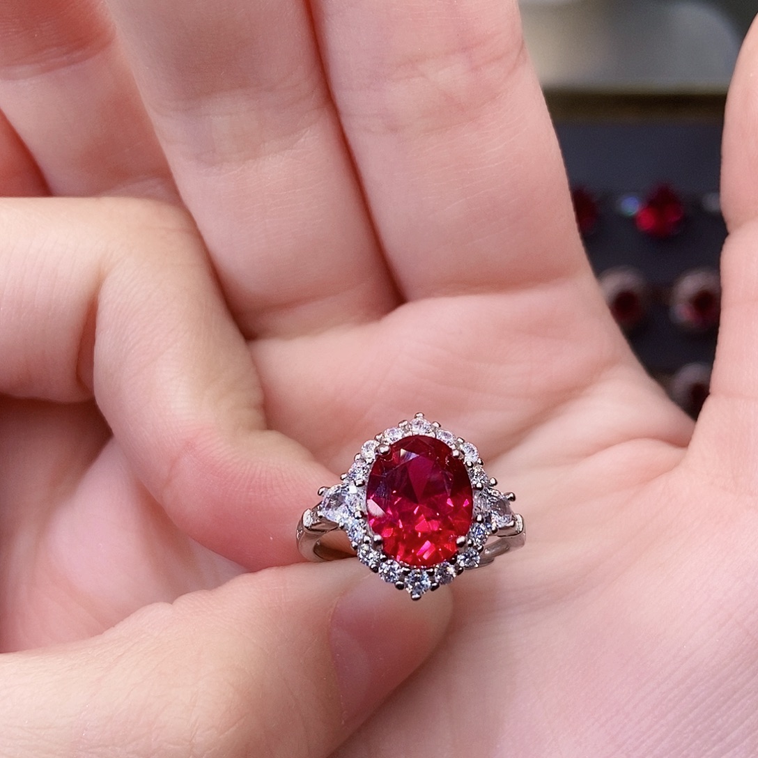 戒指红宝石银S925镶嵌