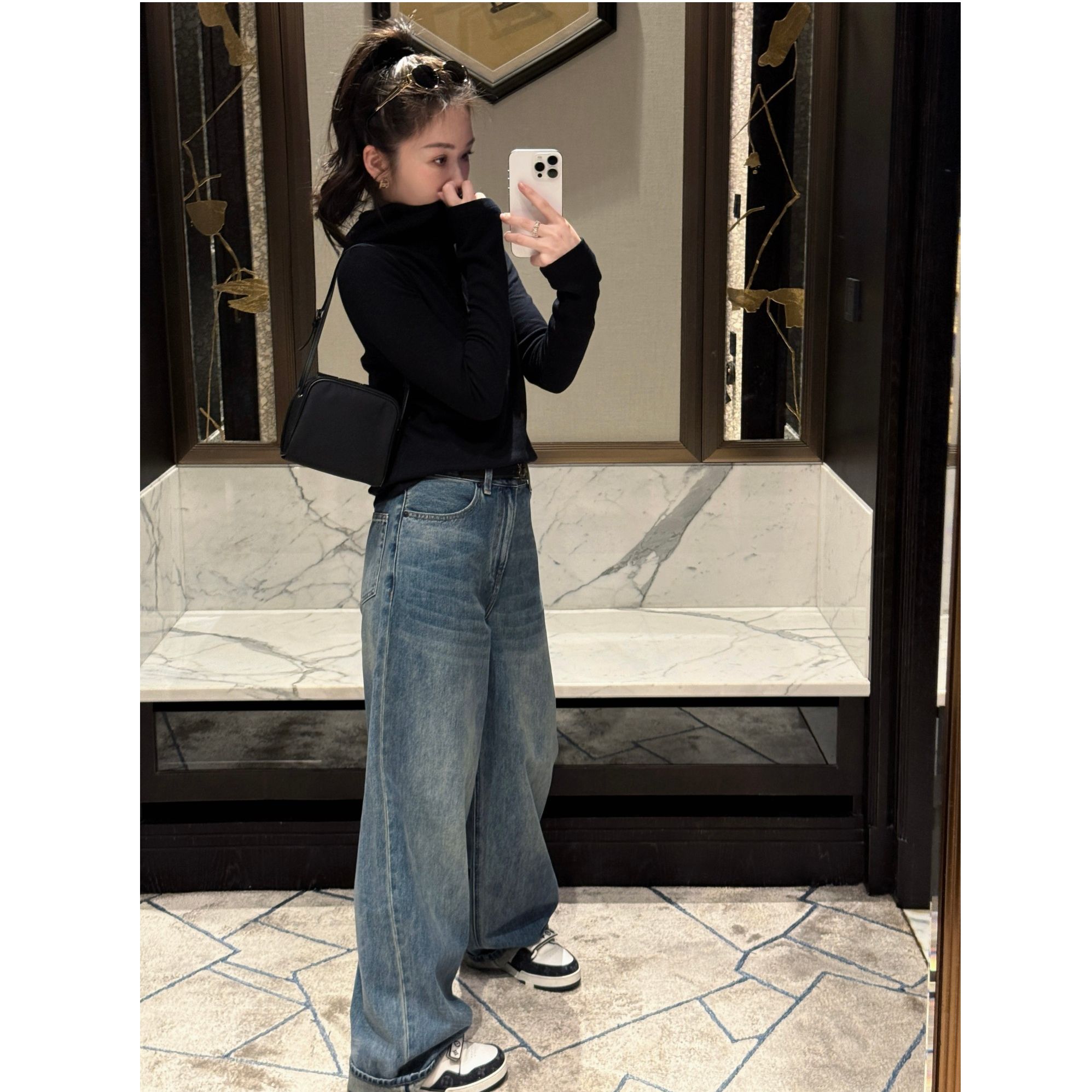 希娜 绵羊毛修身通勤风连帽长袖针织帽衫