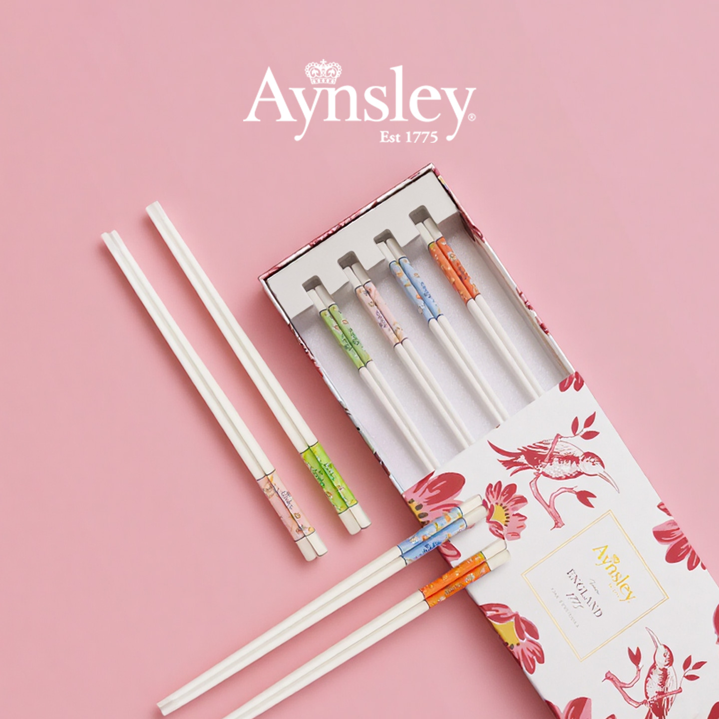 英国Aynsley小屋花园/雀鸟系列高档骨瓷筷子套装四双装