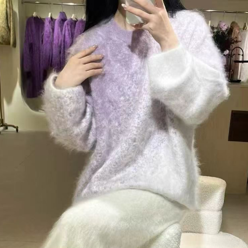 100%山羊绒拉毛重工加厚星空款带亮片慵懒风套头衫