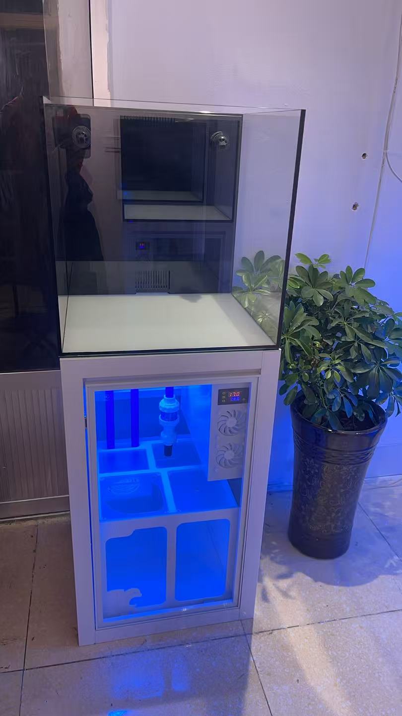 500x500x1350超薄溢流超白海水鱼缸铝合金地柜适应客厅卧室办公室