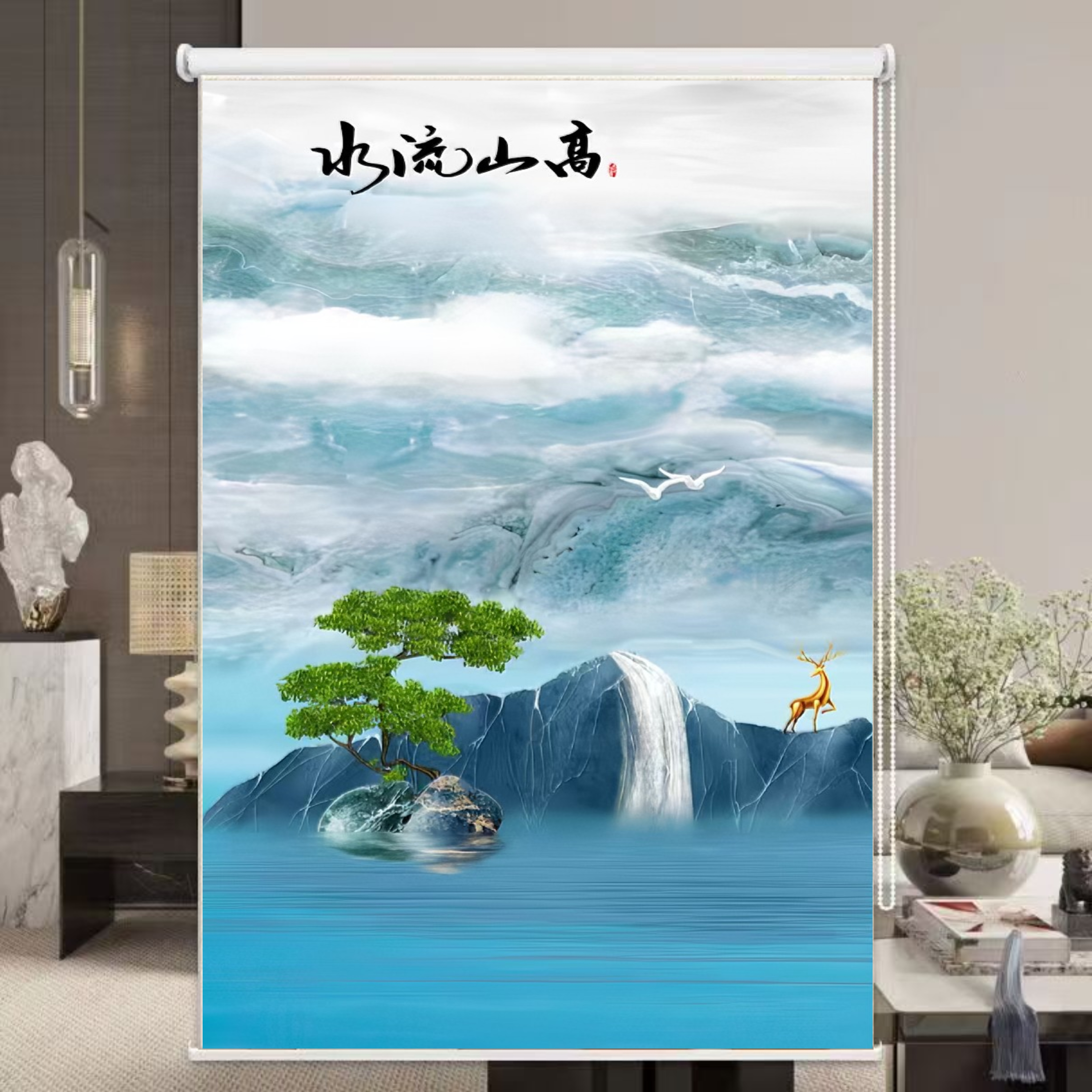 现代轻奢几何图案卷帘办公室卧室客厅全遮光升降免打孔窗帘卷拉式