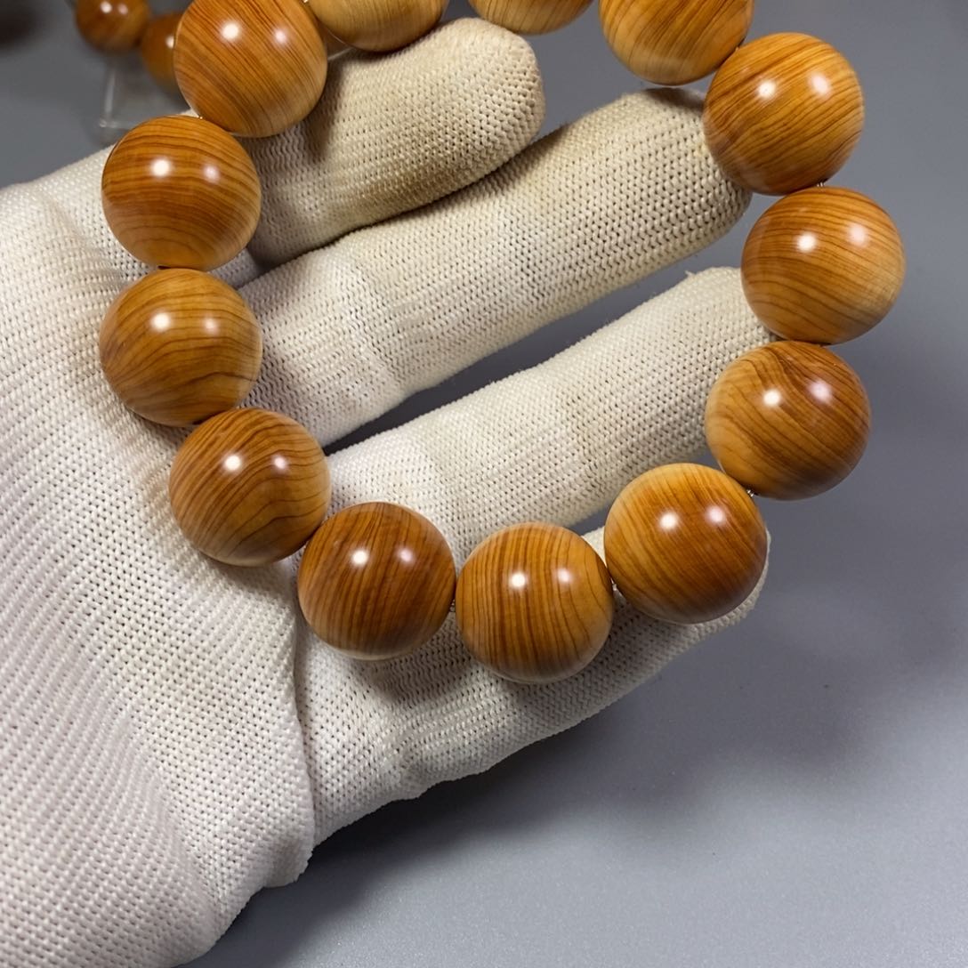 柏木手串/手链南太行陈化崖柏手串鸡油黄荧光1.8