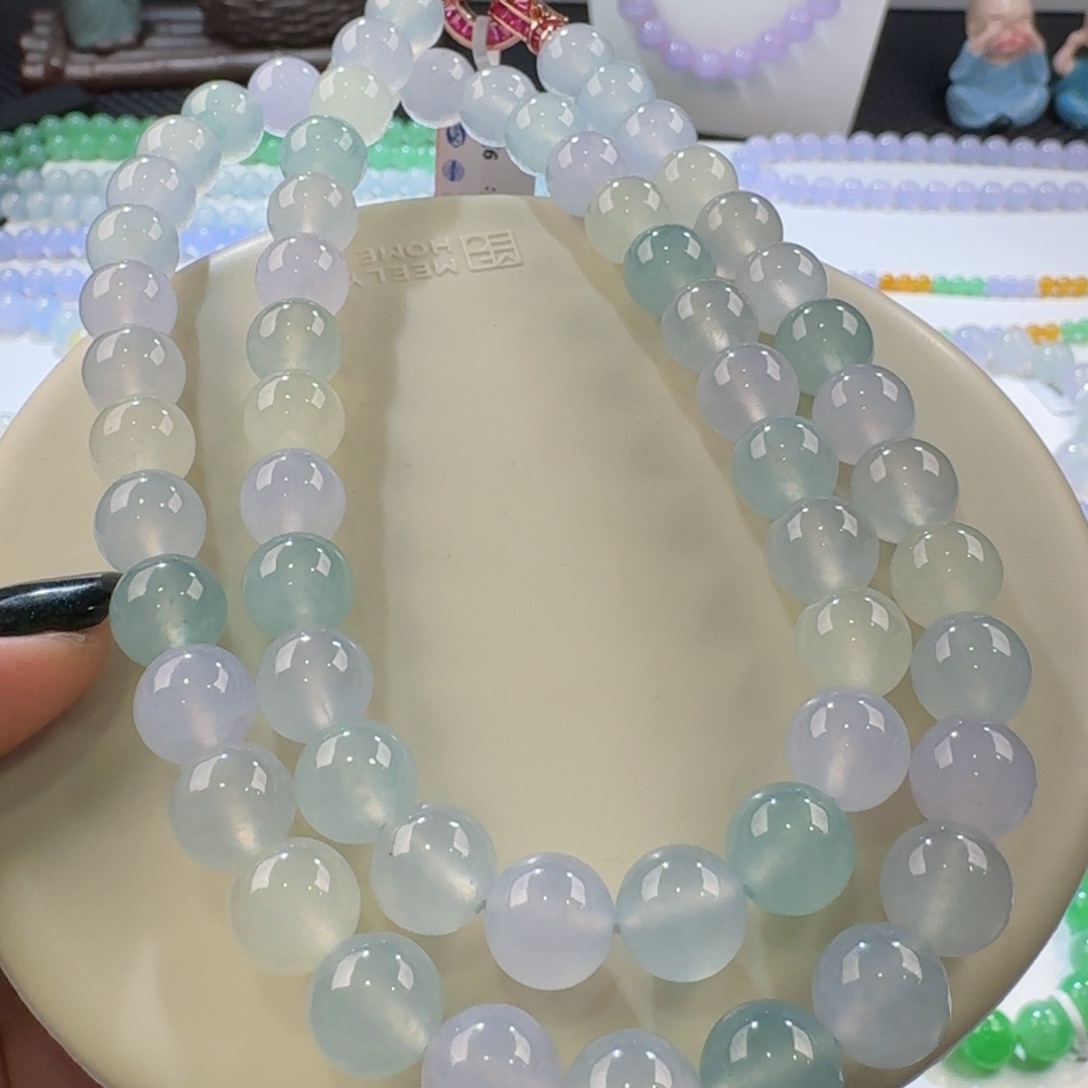 翡翠手链未镶嵌高冰幻彩项链卡10 梦幻糖果！高货大漏！