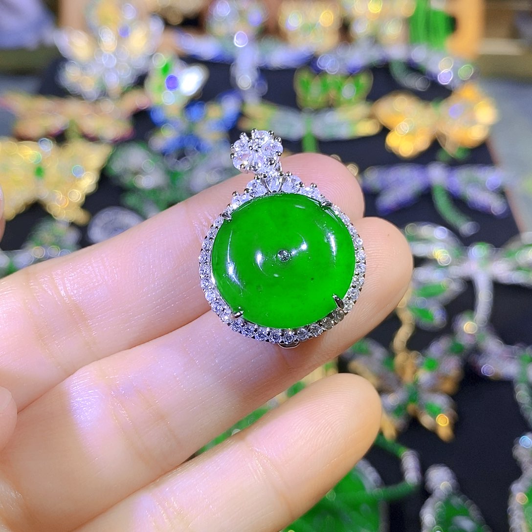 吊坠(不含链)银S925镶嵌翡翠