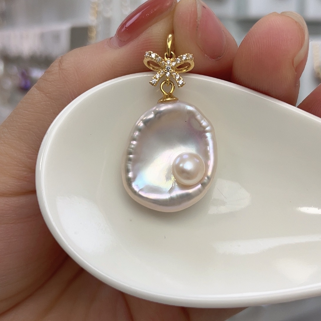 淡水珍珠银S925镀金镶嵌颈饰