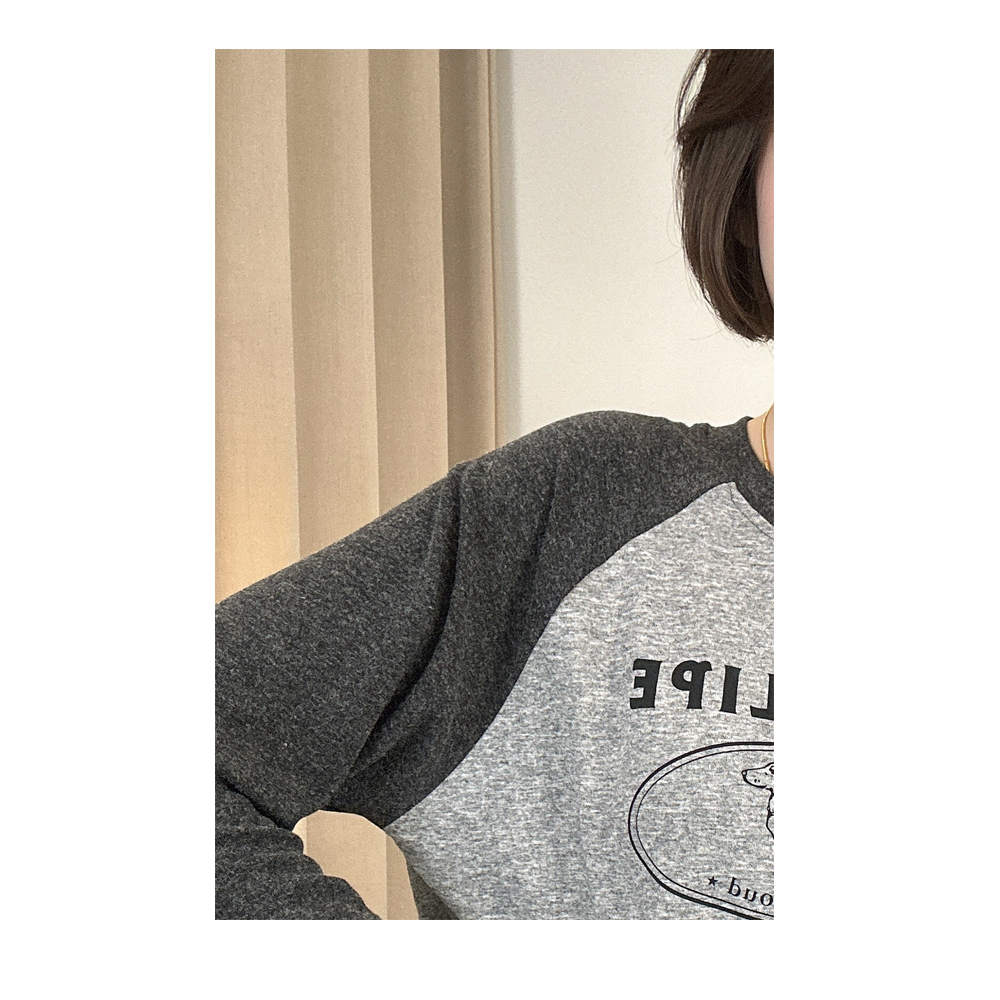 【22℃的风】宽松舒适设计感插肩袖长袖T恤