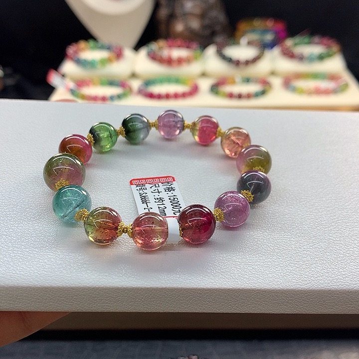 西瓜碧玺手链未镶嵌西瓜手串12mm