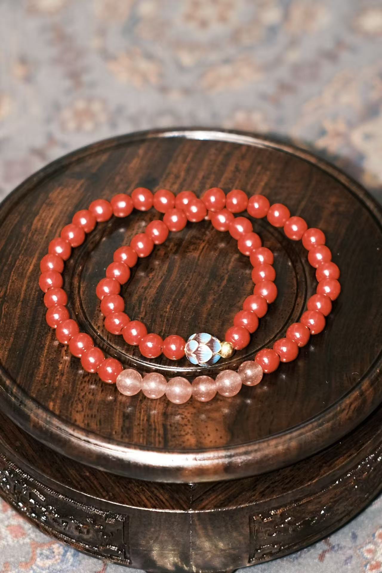 天然辰砂景泰蓝朱砂双圈手链YW01(无礼盒）