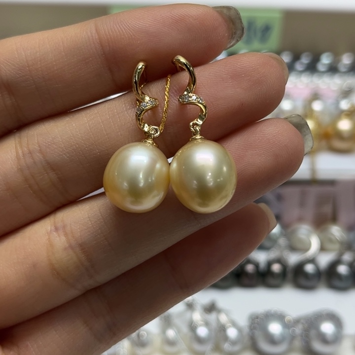 银S925镶嵌耳饰海水珍珠11-12mm93号