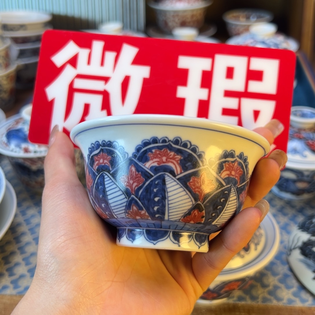 盖碗微瑕景德镇手绘陶瓷