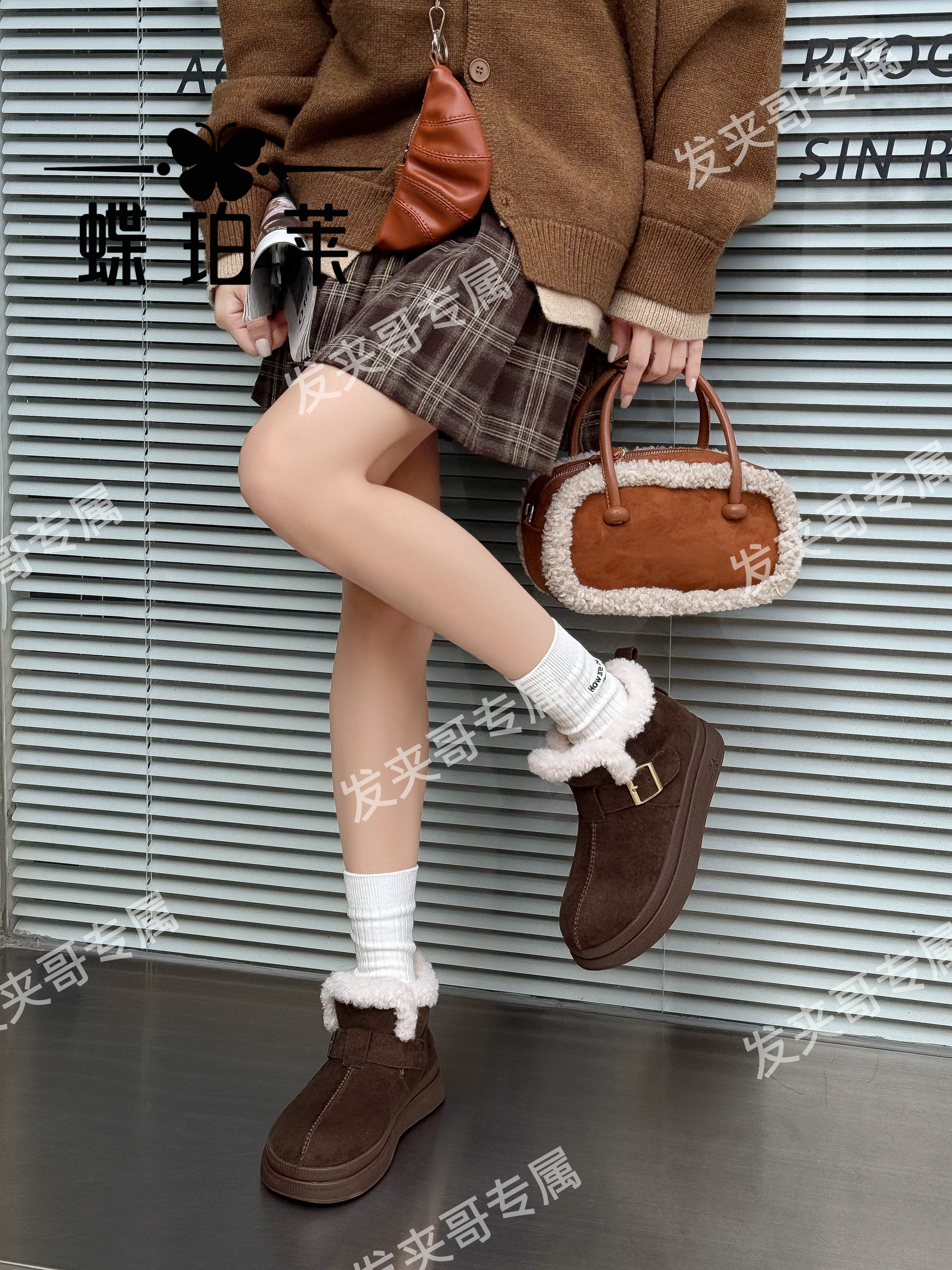 （暖绒）2025新款软底短筒全包棉鞋加绒勃肯鞋冬毛毛雪地靴77E77-3