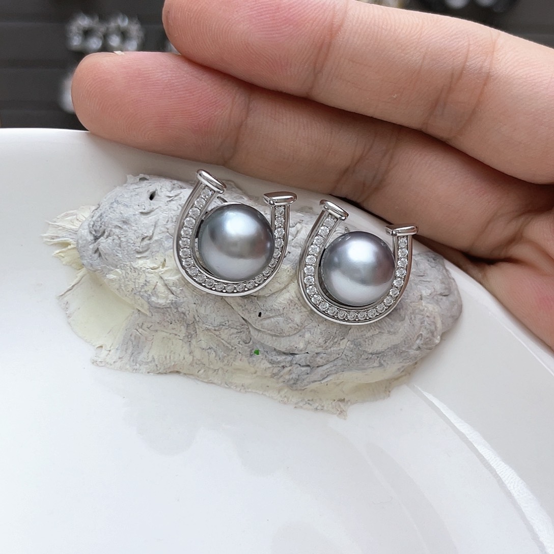 银S925镶嵌海水珍珠耳饰