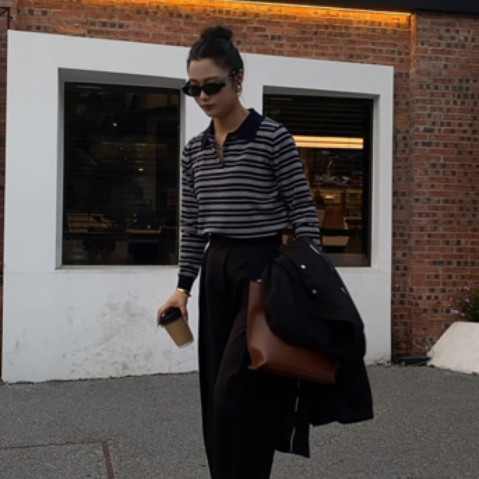 YJZQ 120s TEC可水洗含毛撞色条纹针织长袖Polo衫