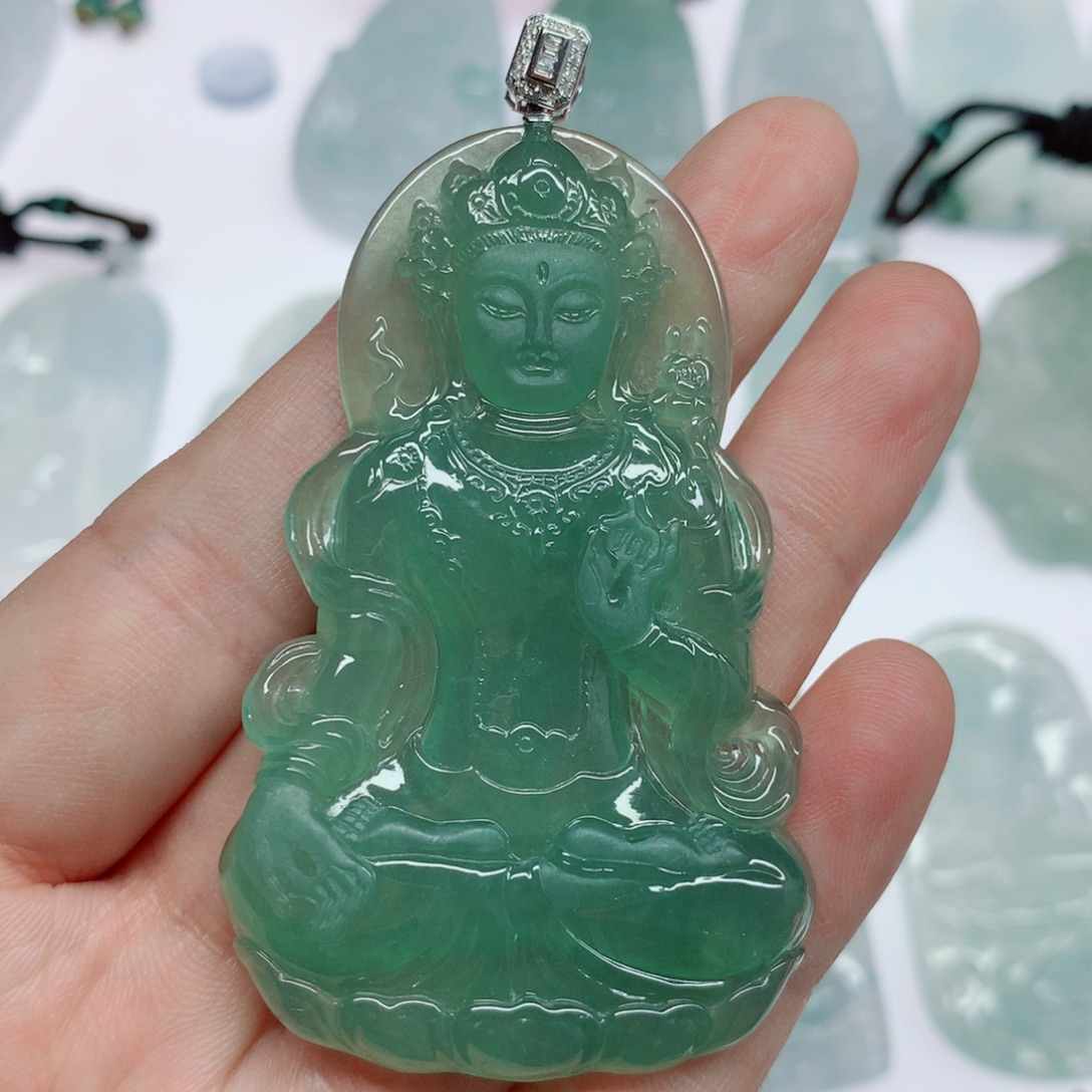 十***年翡翠18K金镶嵌挂件度母观音