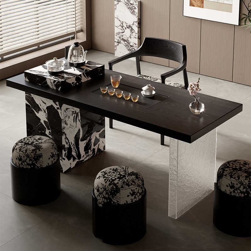 茶桌家用小茶台轻奢极简客厅小型高级感泡茶桌亚克力腿阳台茶桌椅