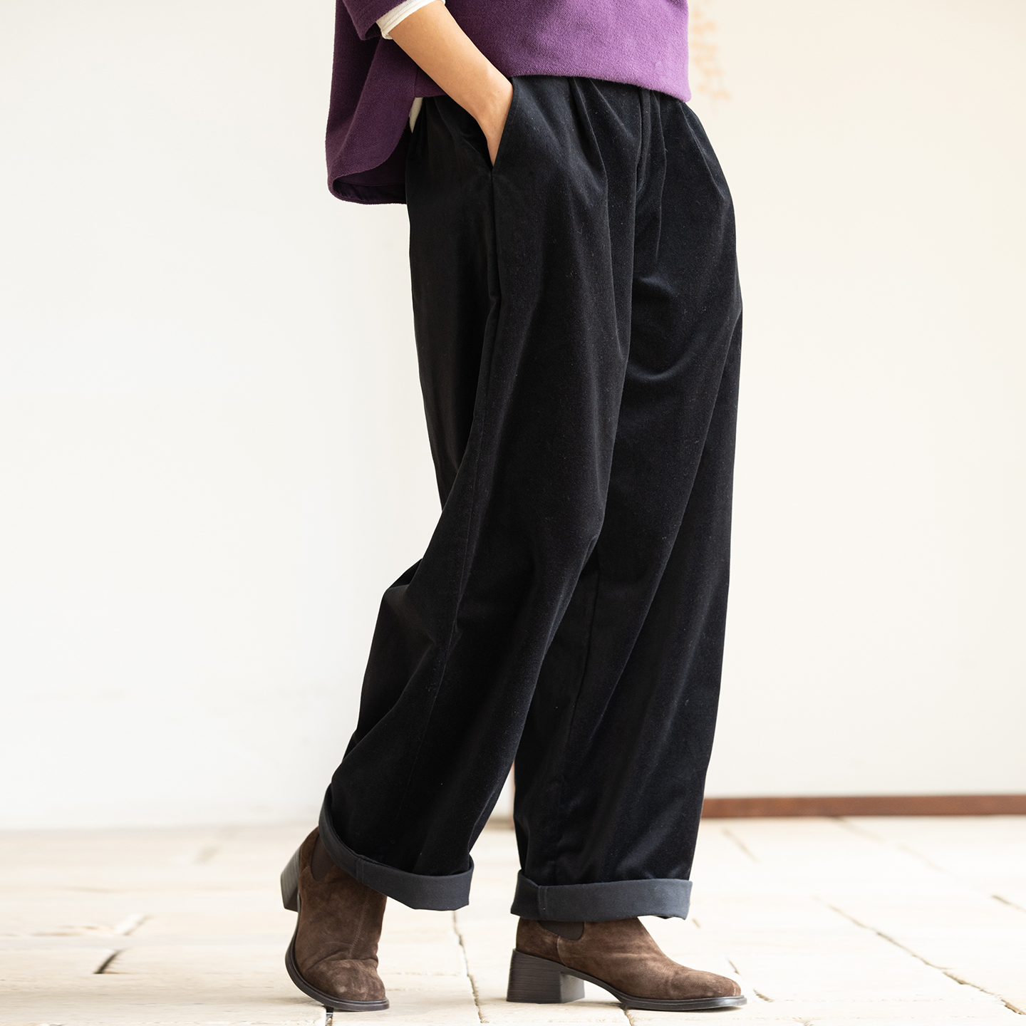 牧衣游原创 净色32支棉绒裤子新款保暖宽松显瘦百搭休闲裤 冬日里