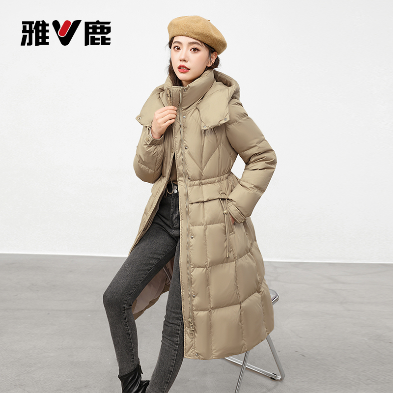 雅鹿长款羽绒服女2025年冬季新款加厚过膝通勤气质收腰显瘦外套女