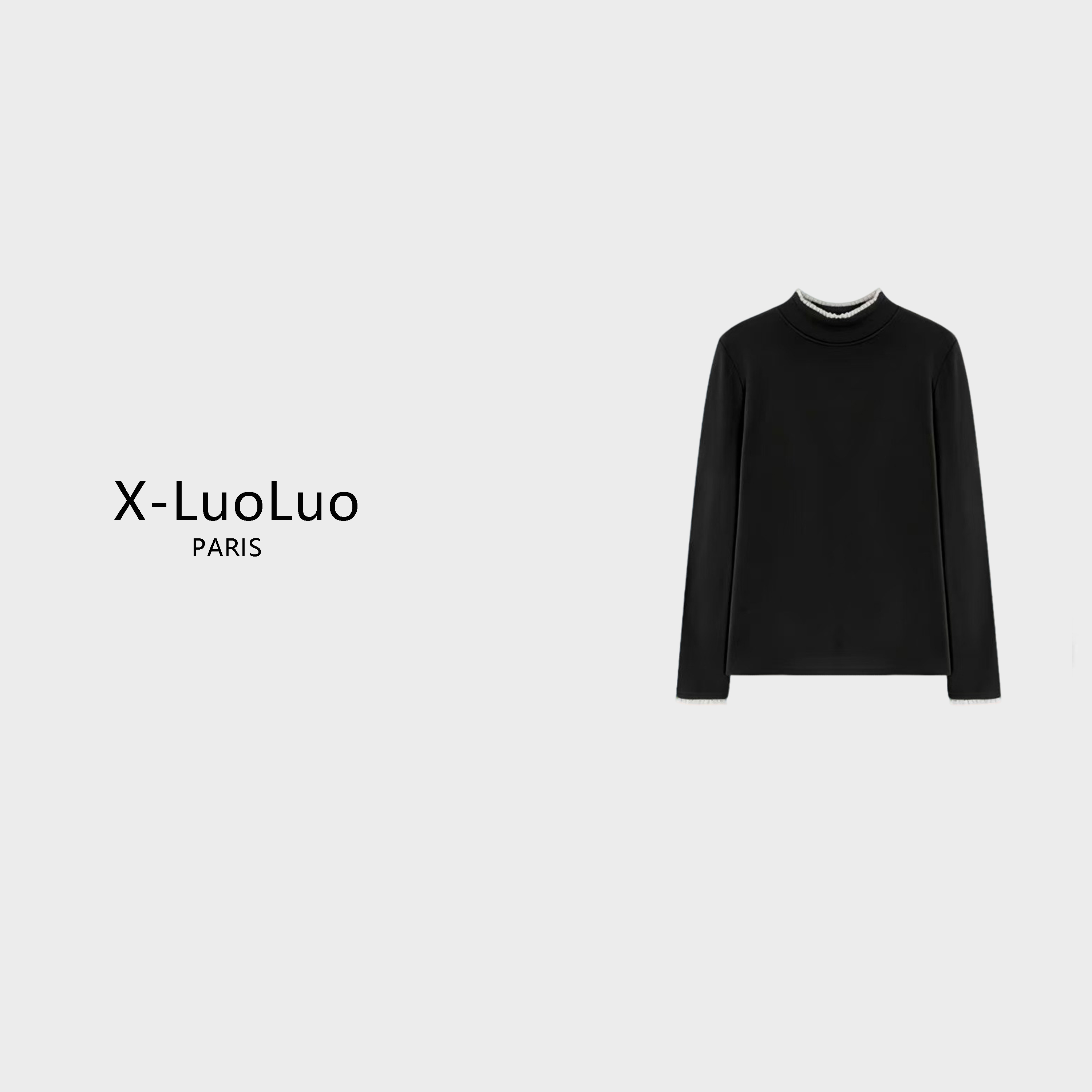 【X-LuoLuo洛洛】花边打底衫秋冬新款半高领蕾丝内搭长袖T恤上衣