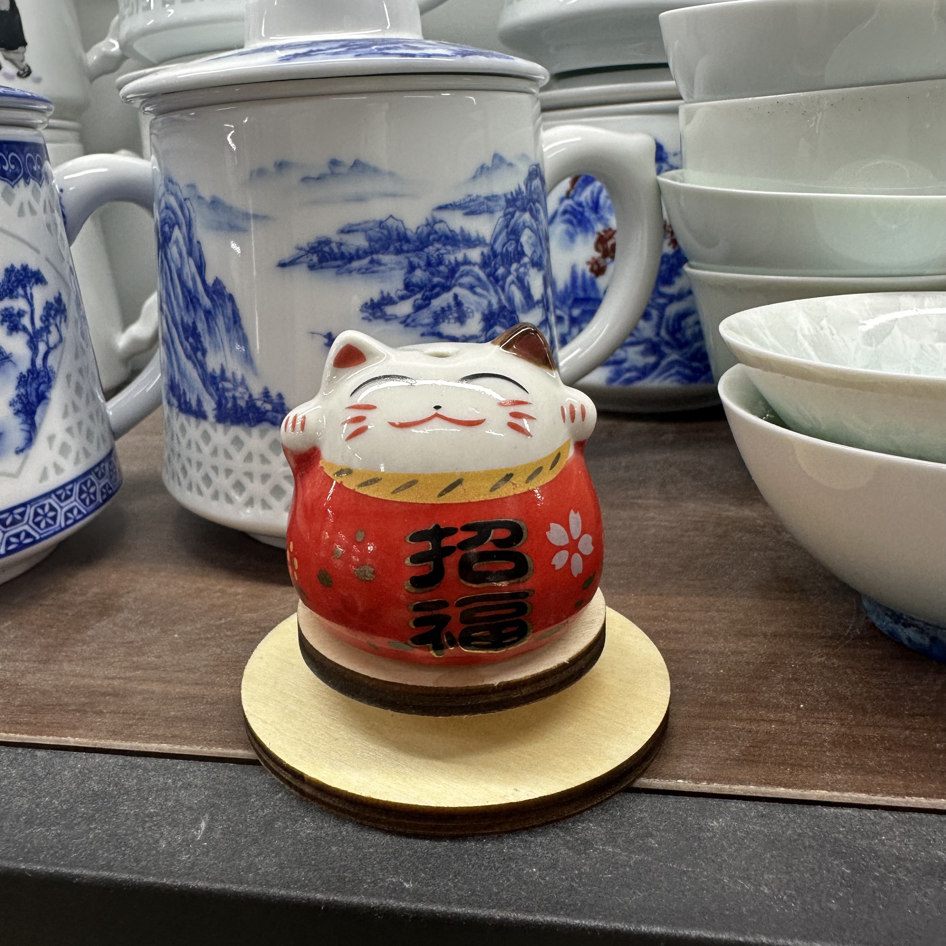 招财猫2个可旋转红色财运滚滚来景德镇专属小礼物小蔡一碟陶瓷