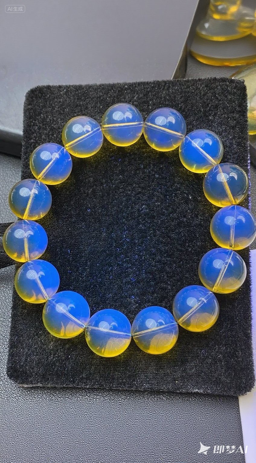 蓝珀手串 男款 5A净水 高蓝 天空蓝 金蓝珀手串