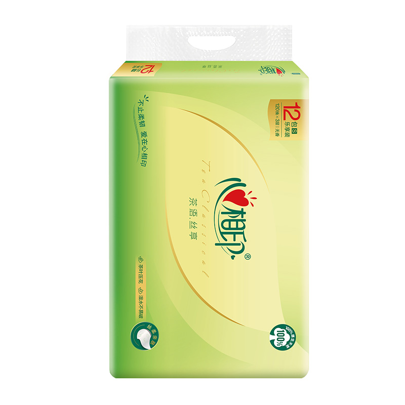 心相印茶语丝享系列三层S码抽取式面巾120抽*12包/提