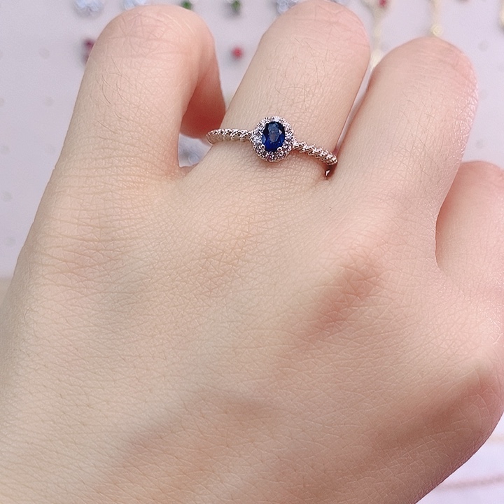 蓝宝石戒指银S925镀金镶嵌