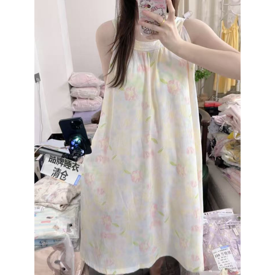 160-夏季女士背心小清新扎染带胸垫可家居可外出睡裙