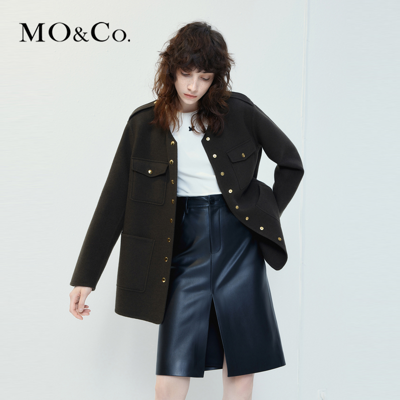 【赵老板专属】绵羊毛MOCO秋金扣圆领毛呢外套MBC3COTT05