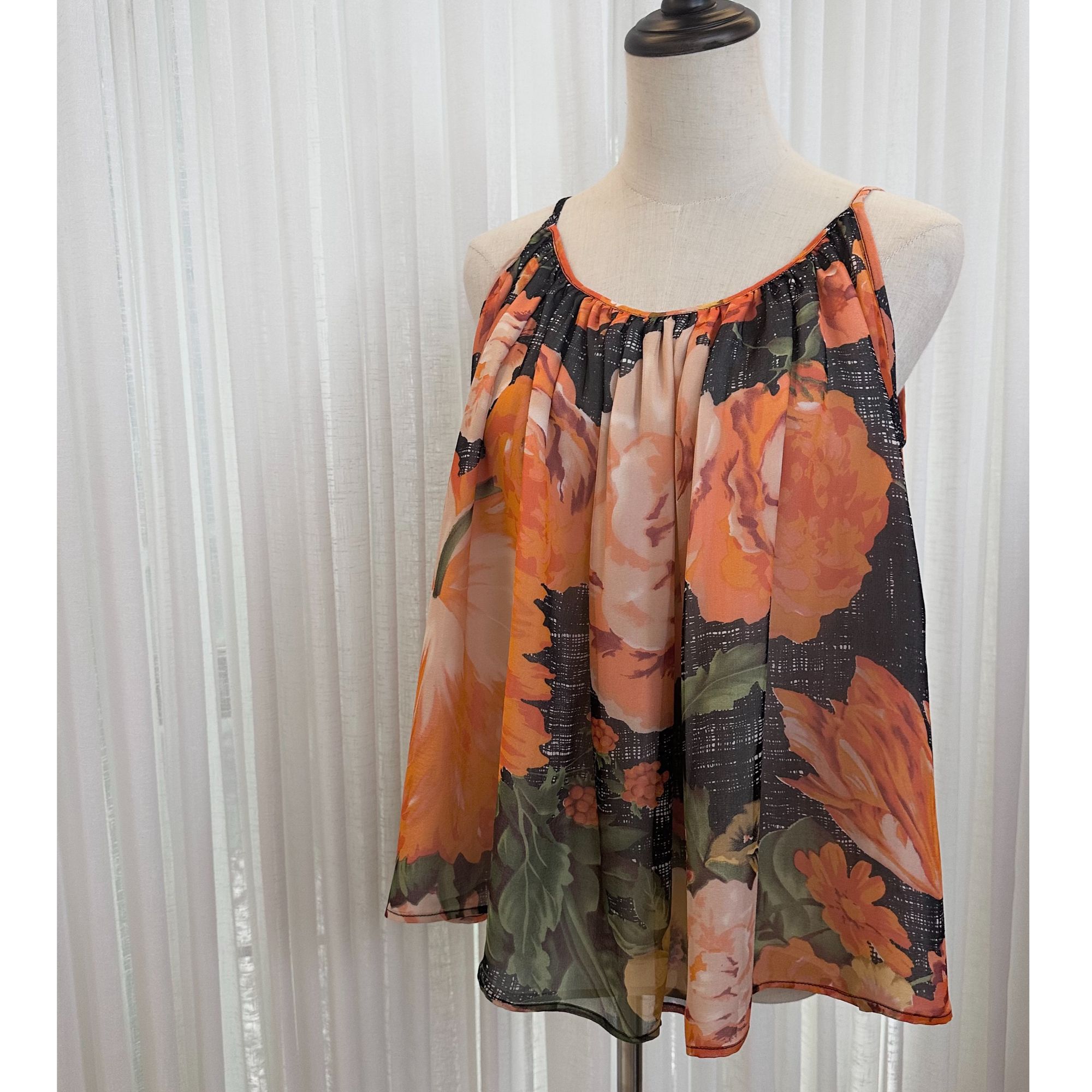 青羽家原创设计夏季桑蚕丝女款长款大码吊带碎花背心外穿薄款无袖