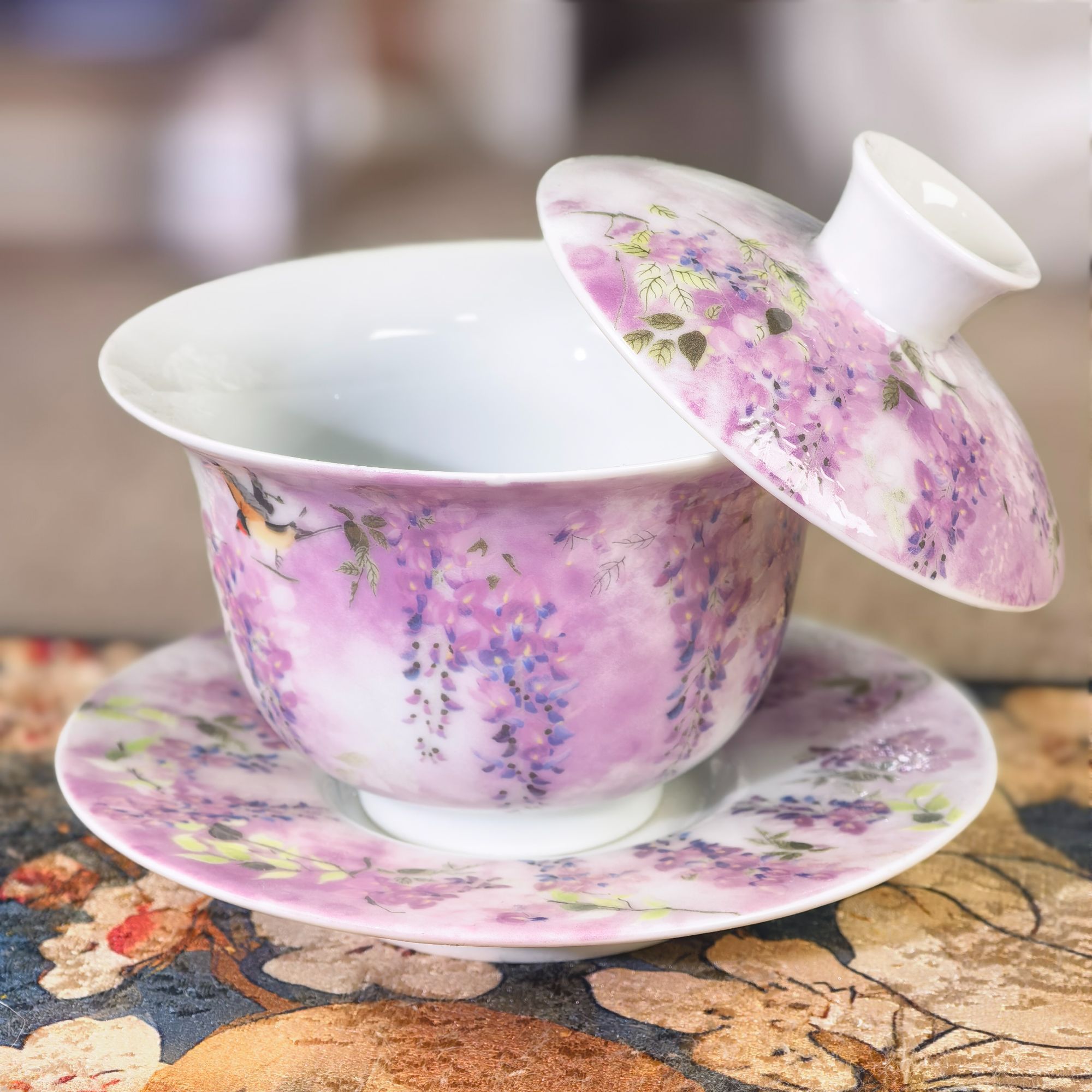 珐琅彩紫藤花三才盖碗B16418