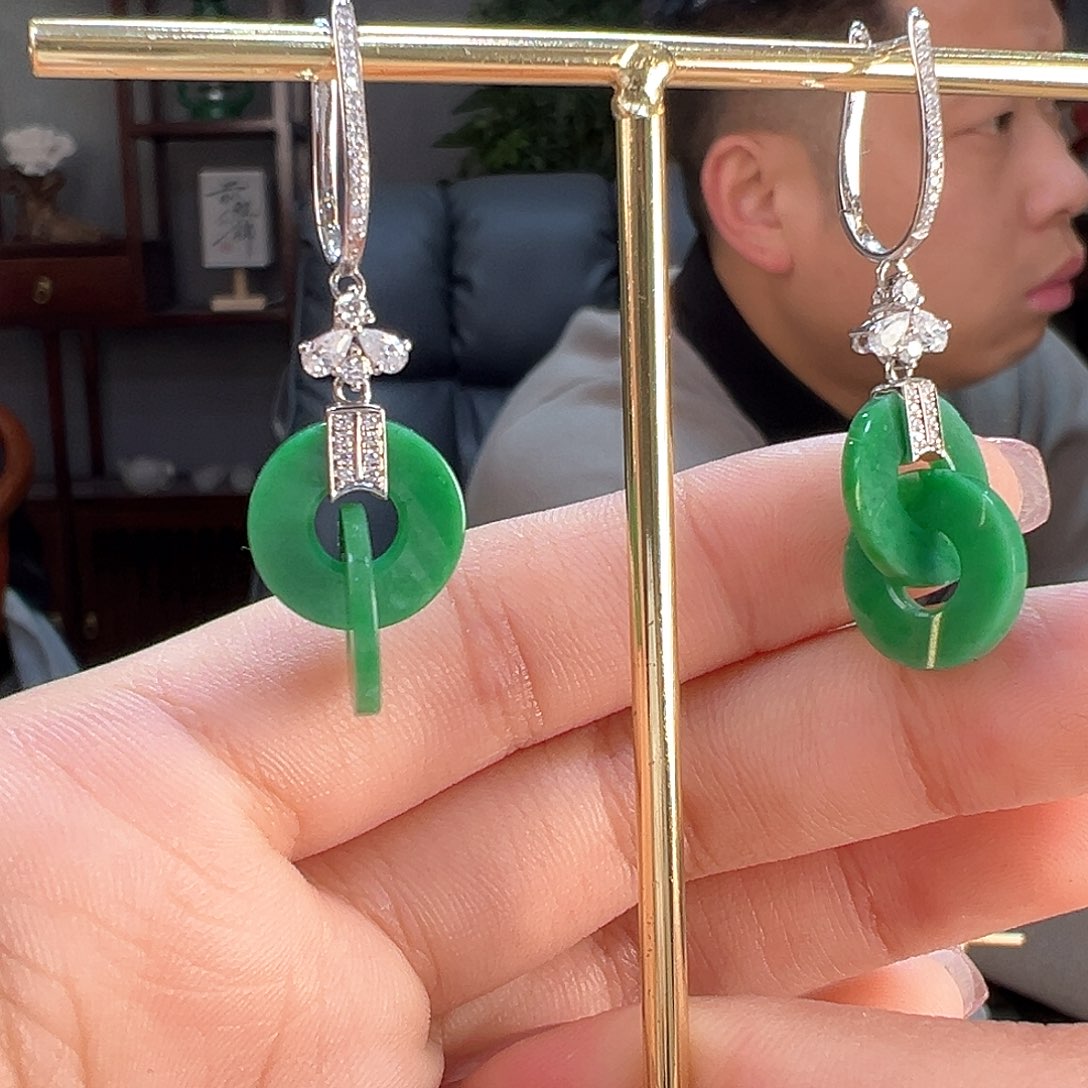 翡翠耳饰18K金镶嵌固定链接勿拍