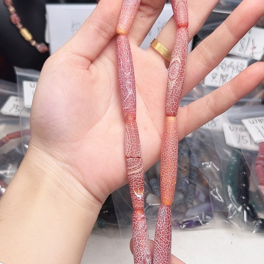 玛瑙/玉髓合金珠宝半成品u786 药霜天珠一条