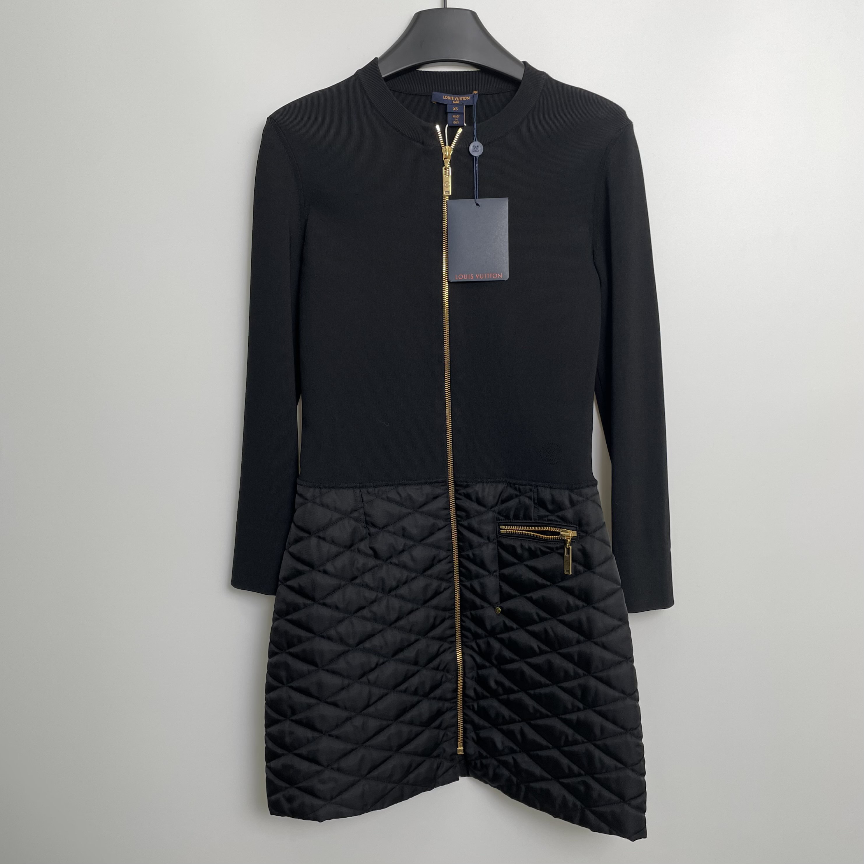 未使用 LouisVuitton/路易威登 A100755/黑色拼接长袖连衣裙/XS码