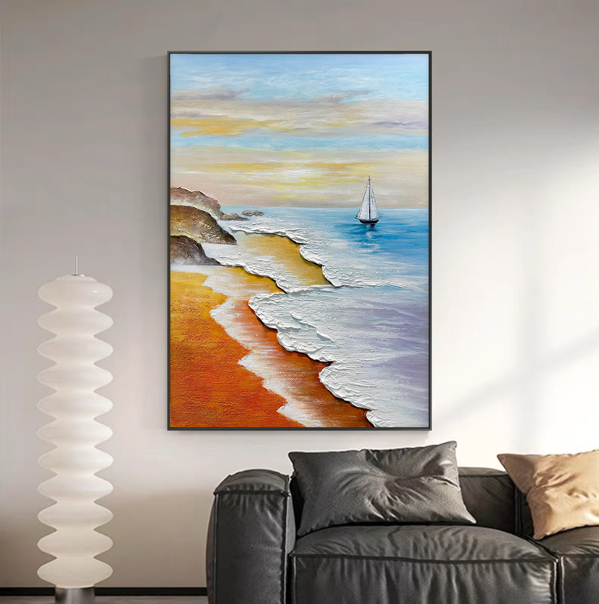 2025风景肌理装饰画《一帆风顺2》纯手绘油画玄关客厅沙发背景挂画