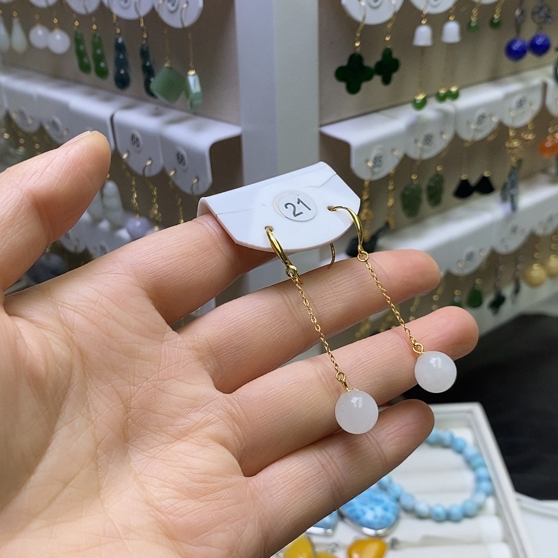 和田玉银S925镶嵌耳饰