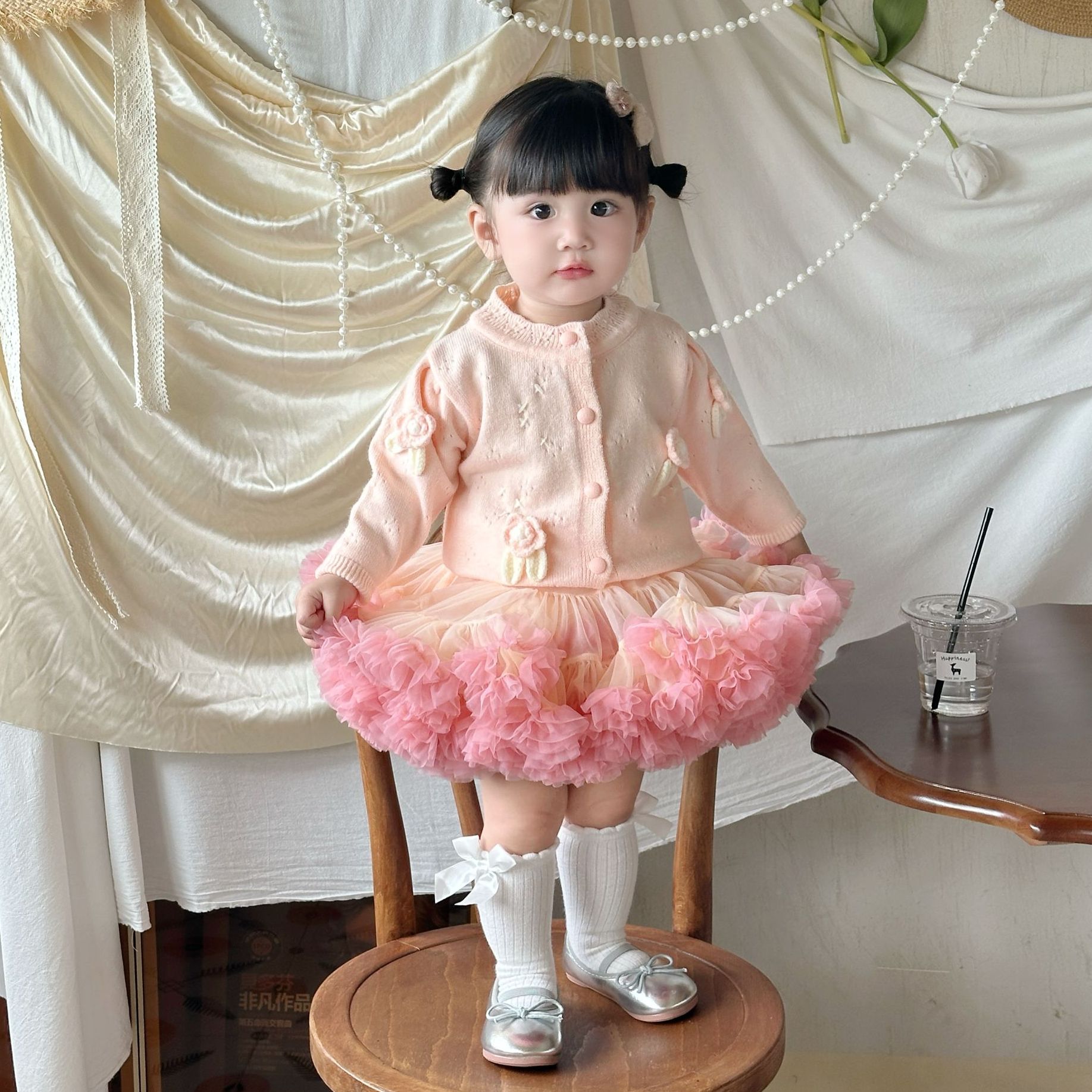 春秋tutu裙套装针织开衫毛衣韩版洋气蓬蓬裙生日周岁六一表演礼服