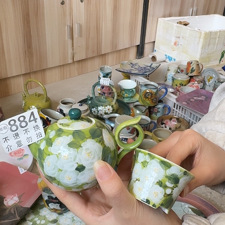 吞***吞杯景德镇釉下五彩手绘微瑕