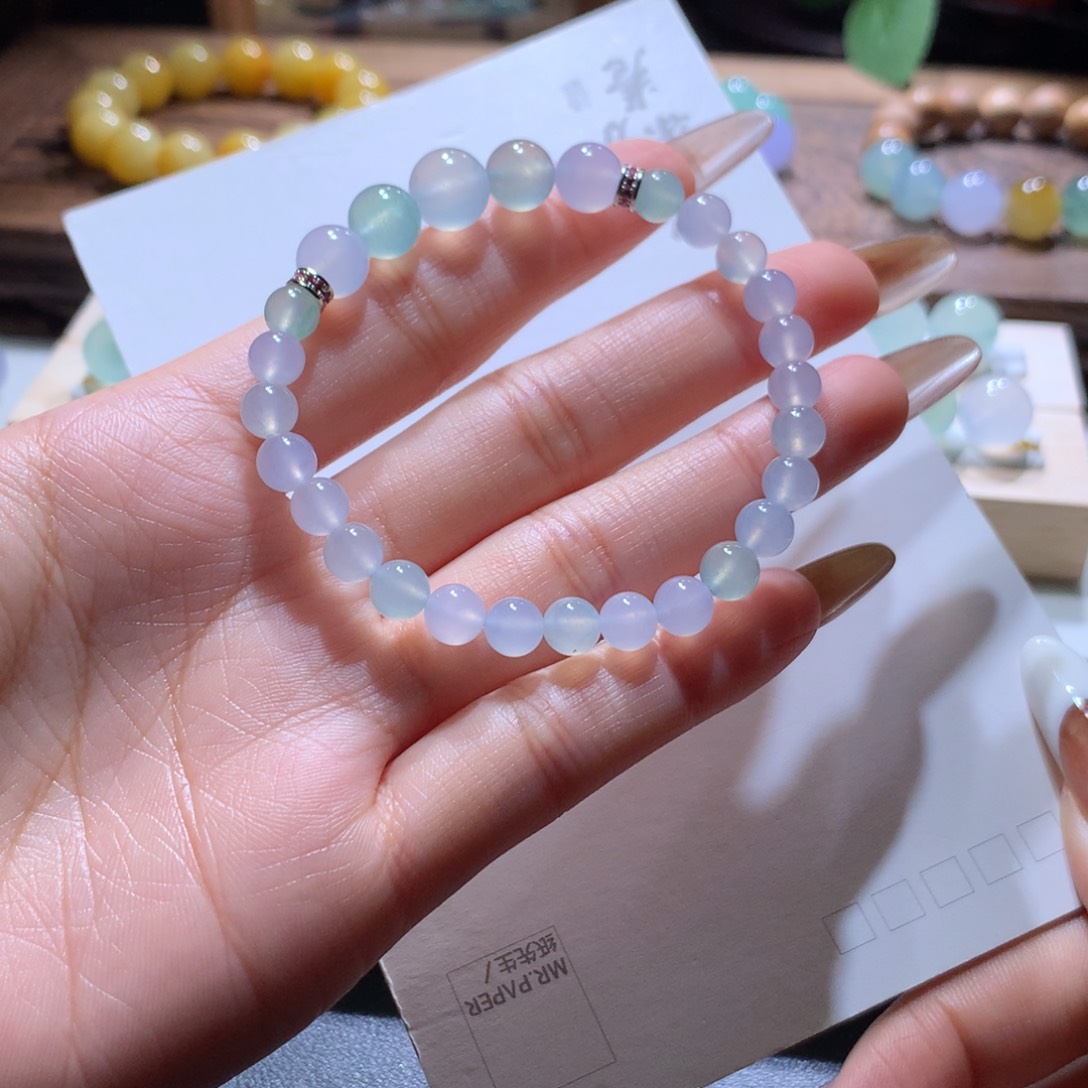 翡翠手串未镶嵌马卡龙塔串6*9