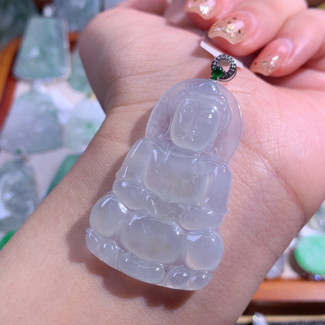 翡翠吊坠(不含链)18K金镶嵌冰观音