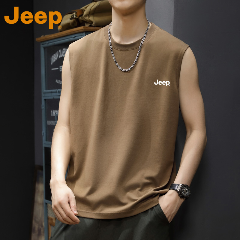 JEEP吉普新款运动无袖背心男健身坎肩上衣夏季薄款圆领t恤上衣服