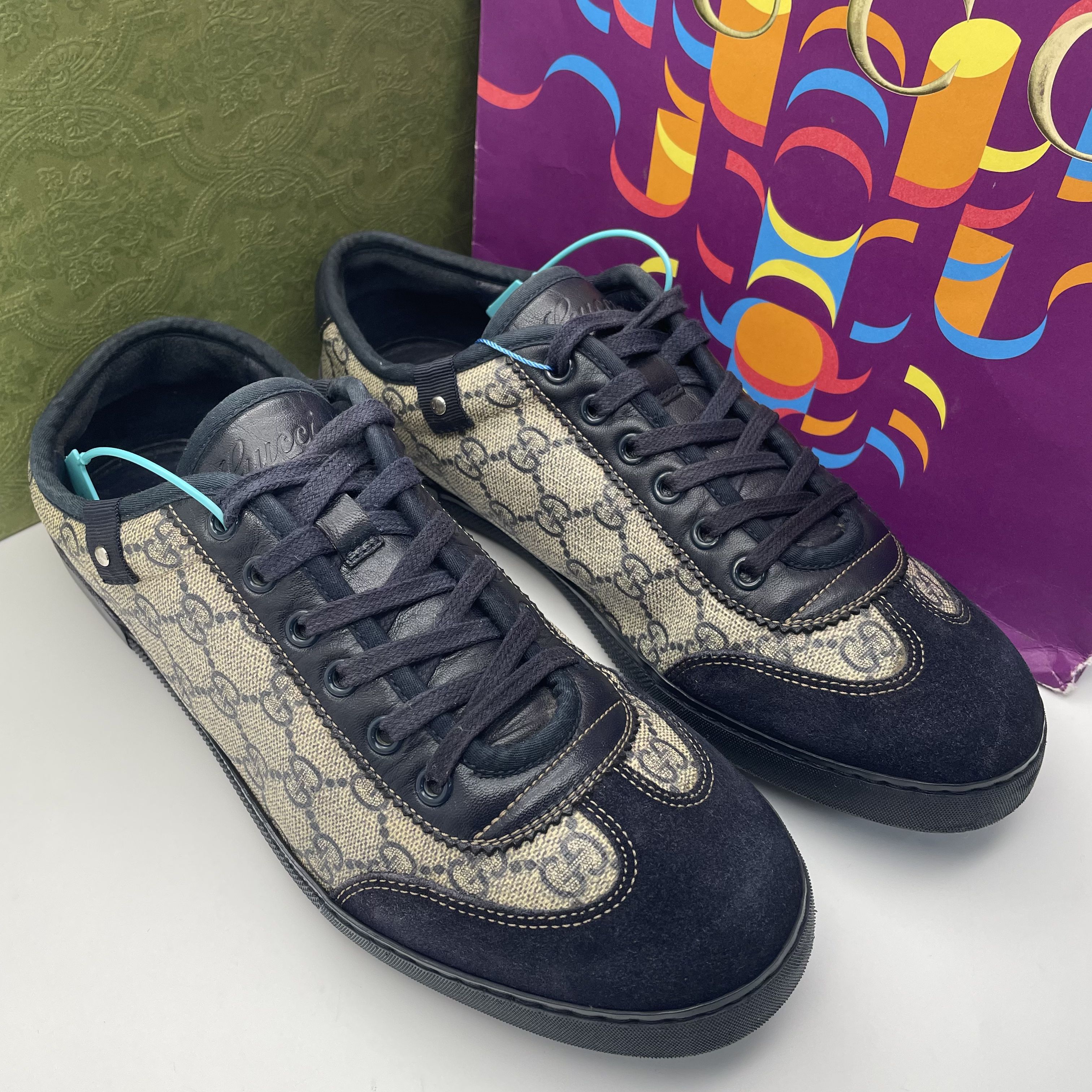 95新 GUCCI/古驰 41.5欧码/海军蓝双G老花满印休闲时尚板鞋
