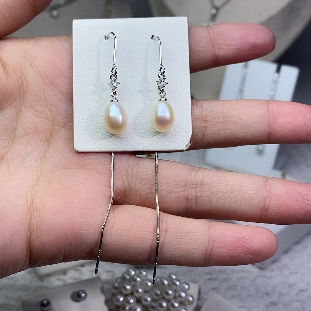 淡水珍珠耳饰银S925镶嵌