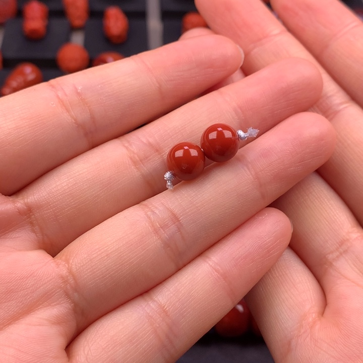 南红玛瑙未镶嵌圆珠对珠8MM+