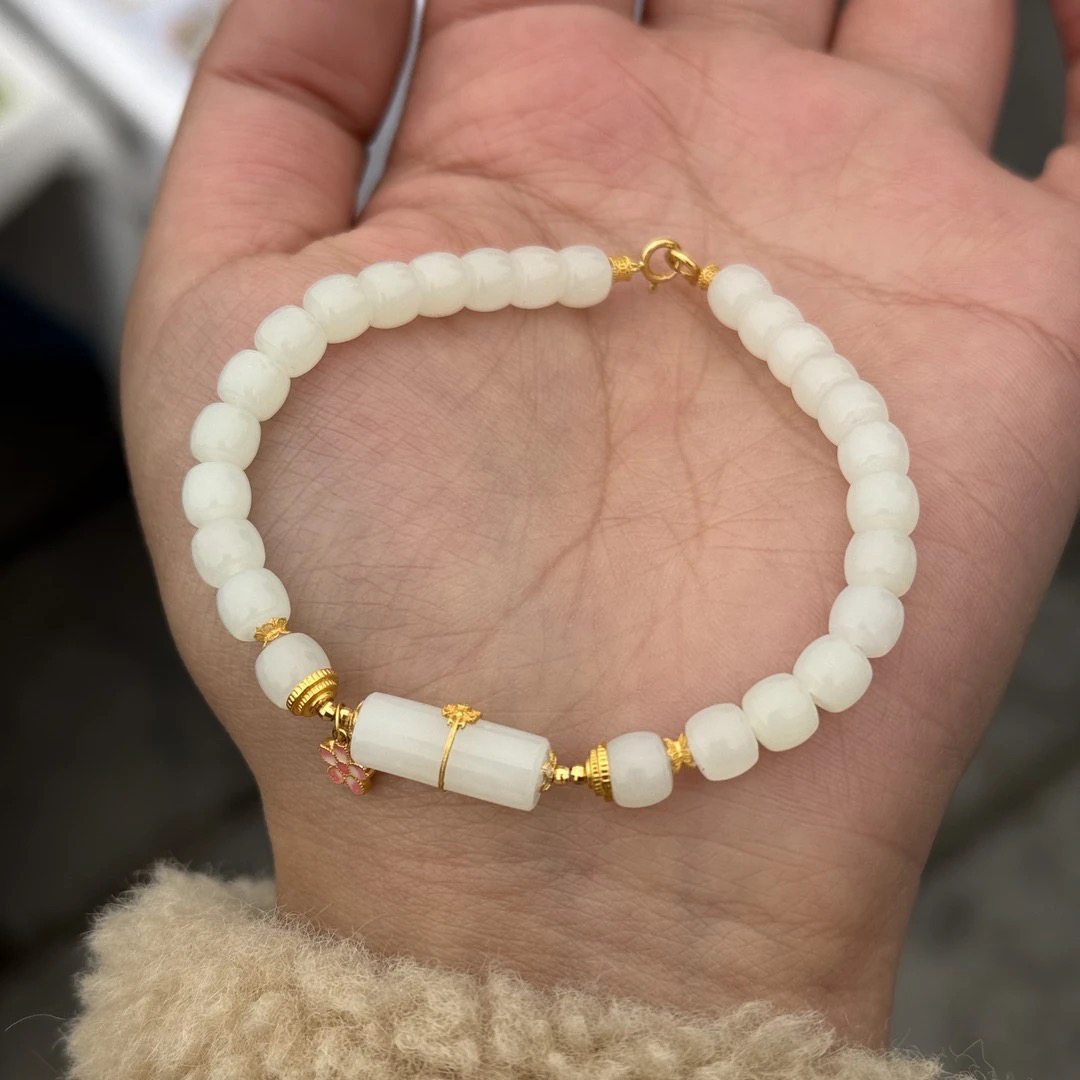 和田玉颈饰18k金镶嵌俄料白玉老型李局拍一发一