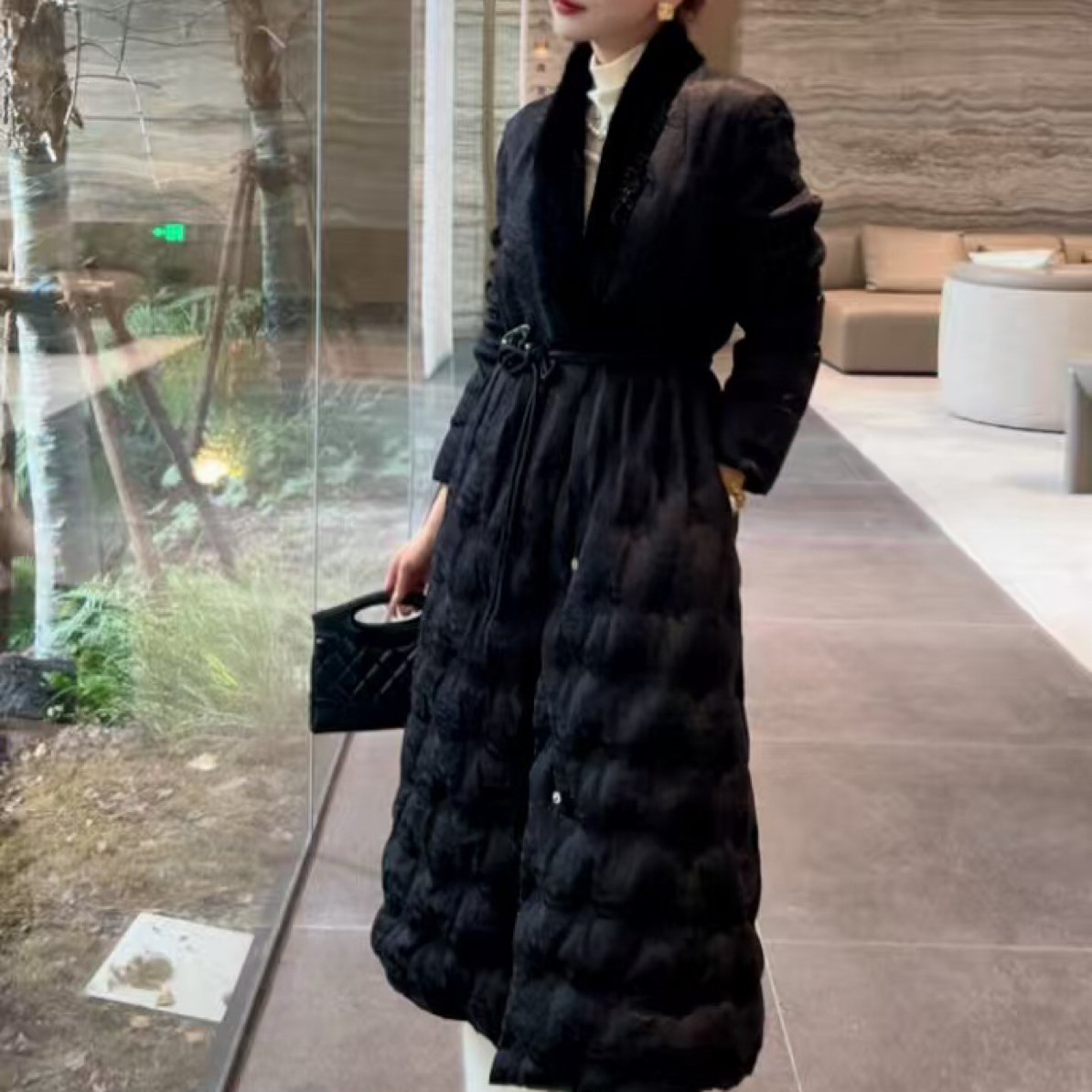 长款拼接水貂毛鹅绒服外套8295